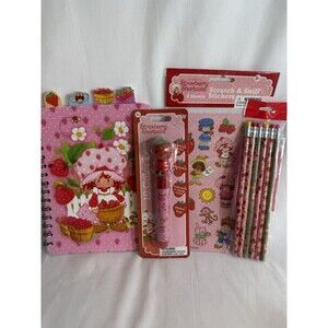 NEW! Strawberry Shortcake Stationary Lot- Notebook; Pen, Pencils, Stickers